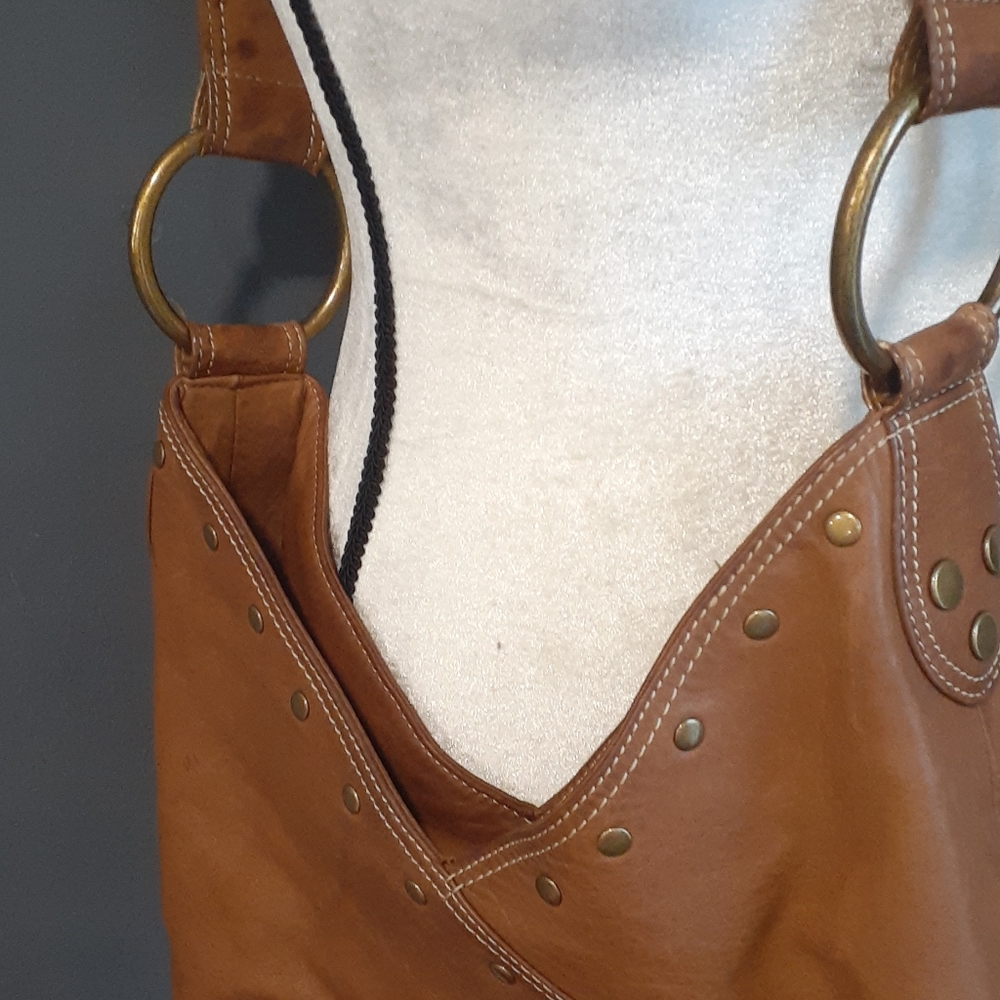 Aqua tan leather crossbody shoulder bag - Picture 4 of 17